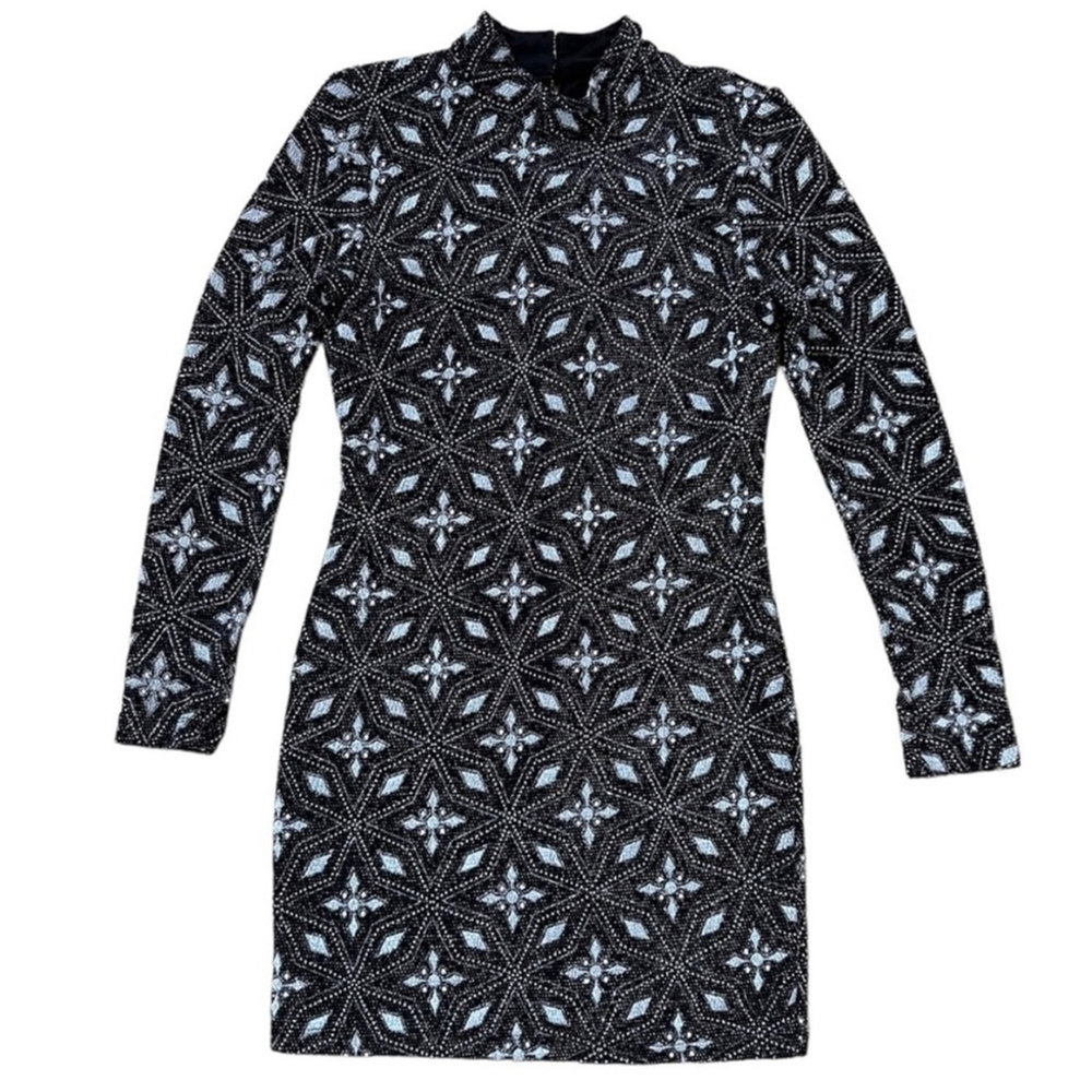 TopShop Petite Mock Neck Long Sleeve Sparkly Mini Party Dress